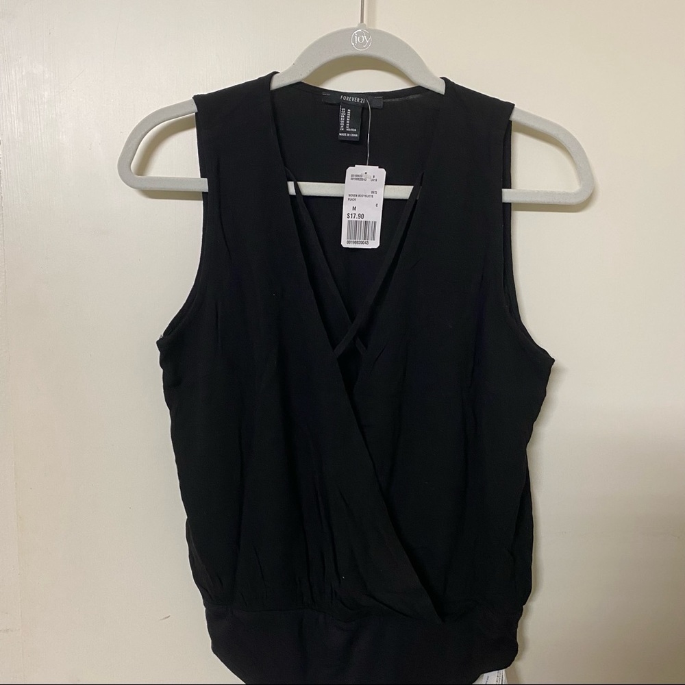 FOREVER 21 | Black chiffon wrap bodysuit